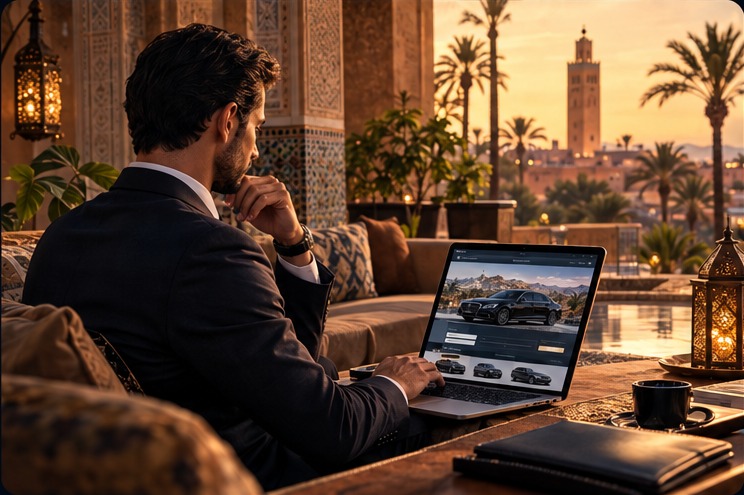 Réservation en ligne depuis votre pays, sur ordinateur, avec vue sur Marrakech